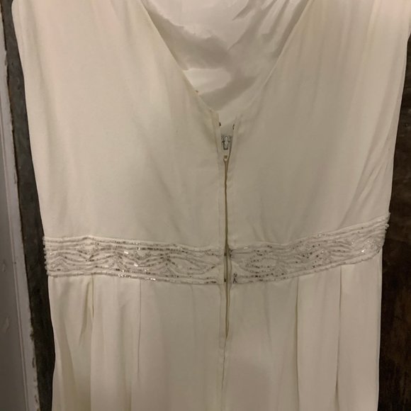 Vintage 60s evening gown sleeveless scoop back White beaded waist column elegant - Picture 3 of 6